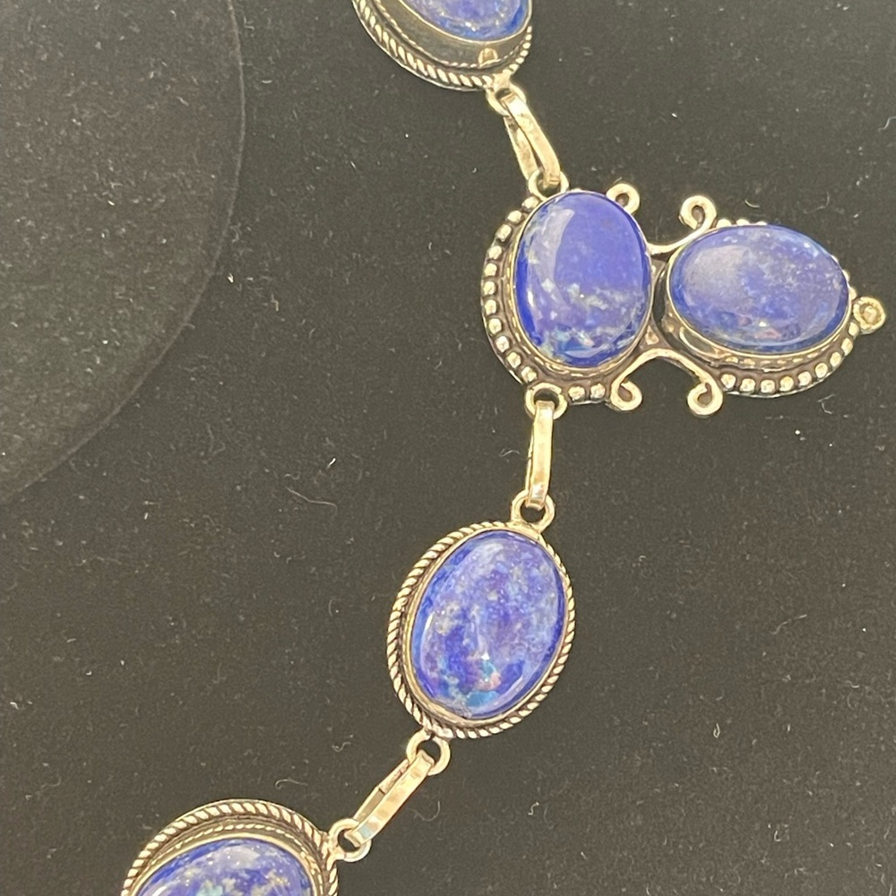 Vintage Blue Lapis Cabochon Sterling Silver 925 Filigree Beads Necklace 18.5” - Picture 2 of 9
